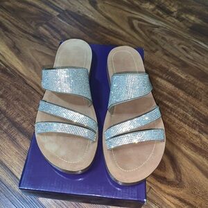 Madden Girl Silver Tan Sandals Double Strap Design